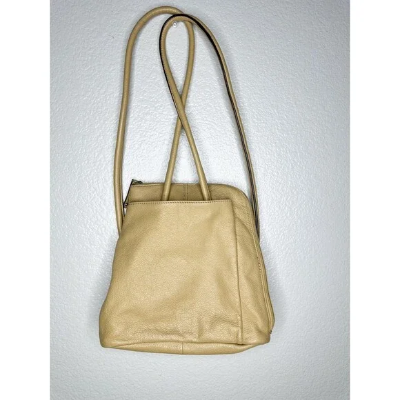 Clarks Leather Shoulder Bag Womens Convertible Purse Striped Lining Tan Pebbled - Picture 11 of 11